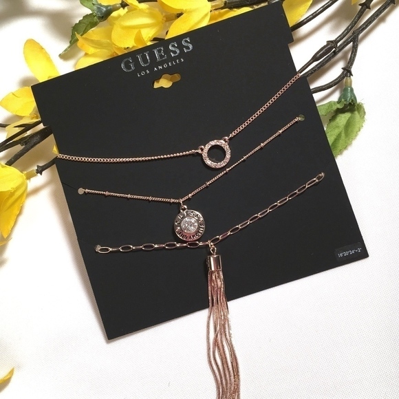 𝅺3/$29! GUESS Rose Gold Layered Tassel Necklace - Picture 8 of 8